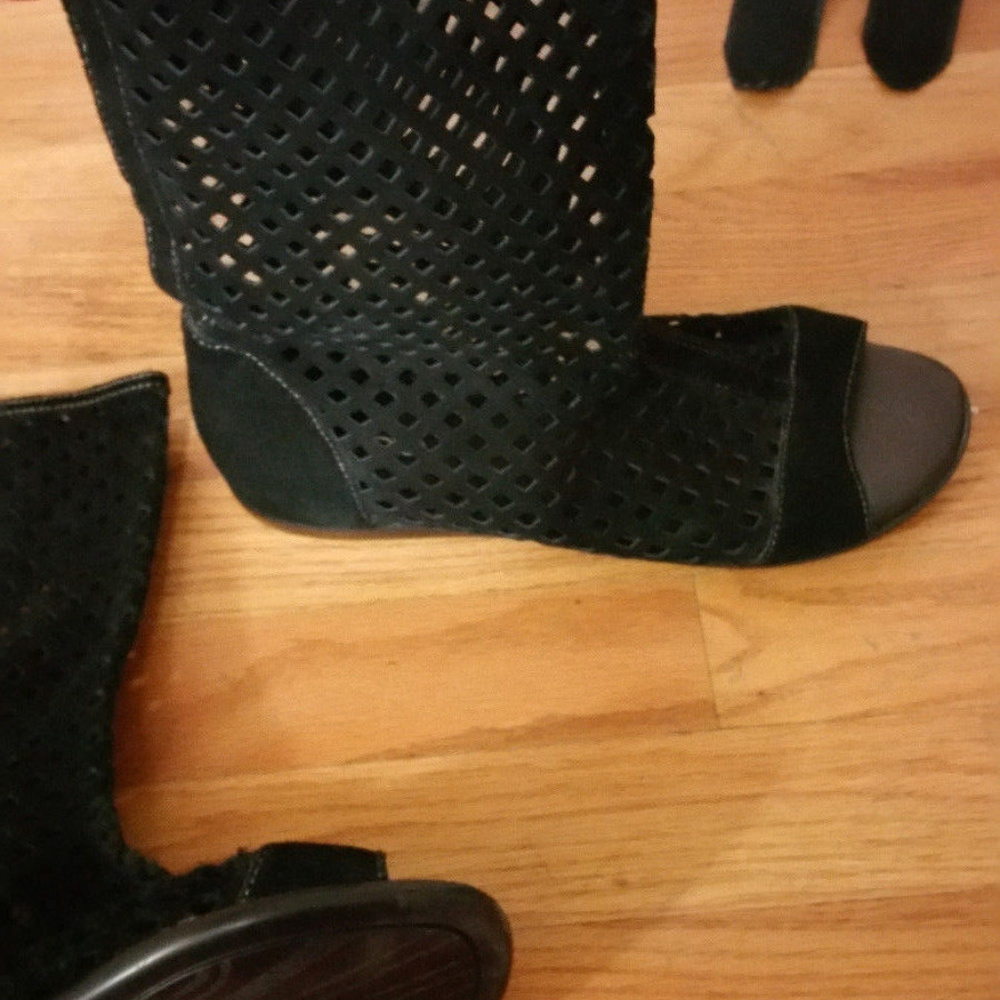 Aldo Black Genuine Suede Perforated Open Toe Boot